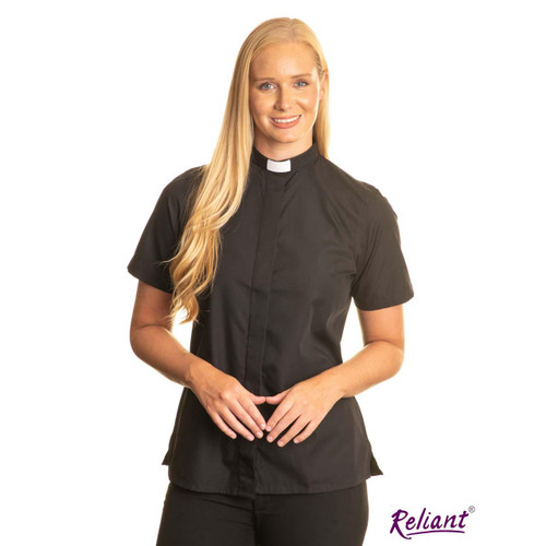 S8431 Reliant Women's SS Clergy Shirt Black