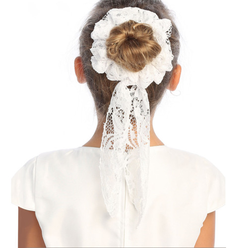 First Communion Lace Scrunchie with Bow