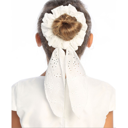 First Communion Eyelet Scrunchie with Bow