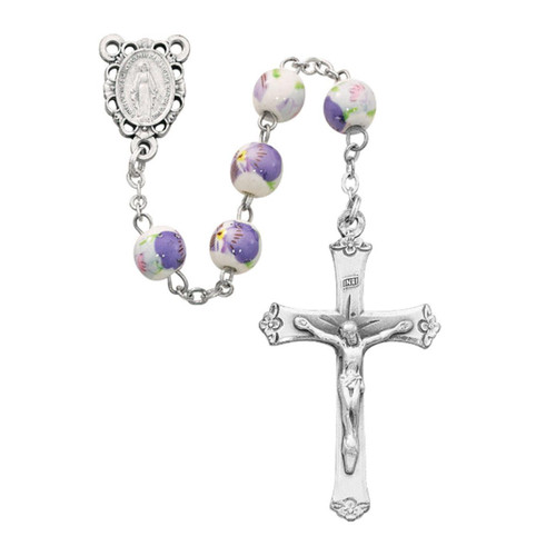 Detail of the Purple Ceramic Flower Bead Rosary