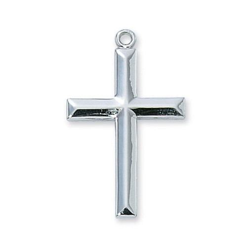 detail of the 24IN Sterling Beveled Cross Necklace