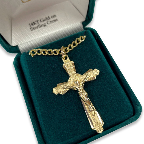24IN Gold Plated Crucifix Necklace with Symbols in gift box