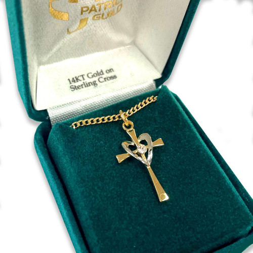 14KT Gold & Sterling Cross with Heart Necklace