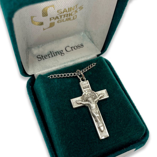 18IN Sterling St. Benedict Crucifix Necklace in gift box