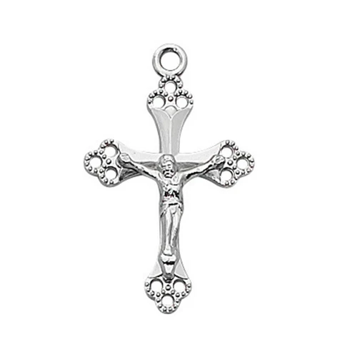 Detail photo of the 18IN Sterling Trinity Rings Crucifix Necklace