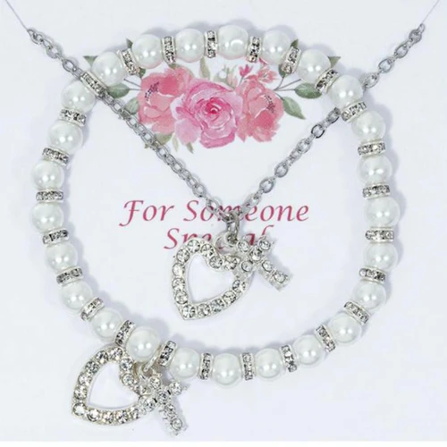 Crystal Heart & Cross Bracelet and Pendant Set