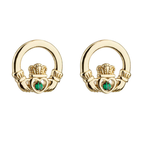 Post Claddagh Earrings with Green Crystal