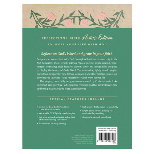 Back cover of the NLT Reflections Bible, Artist's Ed.