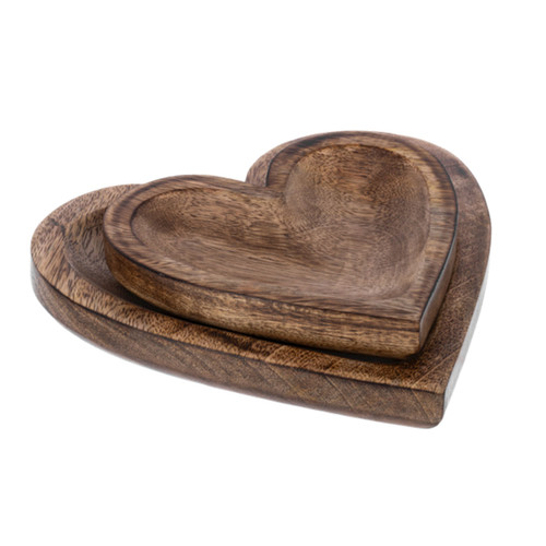 2PC Wood Heart Serving Trays stacked together