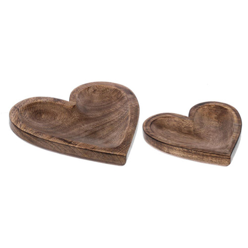 2PC Wood Heart Serving Trays