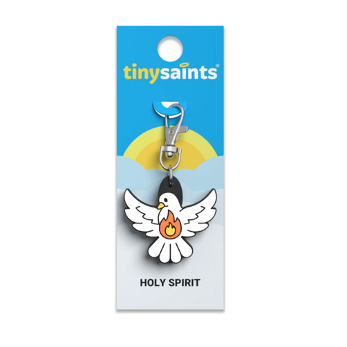 Holy Spirit Tiny Saints Charm shown on packaging card