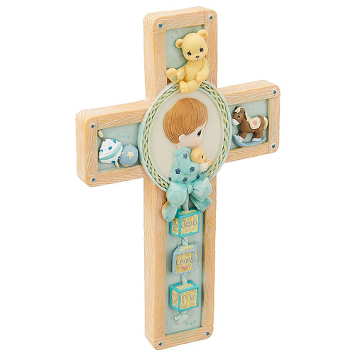 Boy's Precious Moments Baby Wall Cross detail
