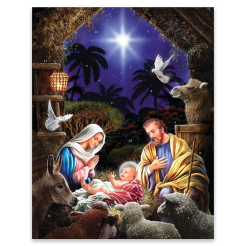 BB782 Heaven's Light Advent Calendar illustration of the Holy Family in the Nativity