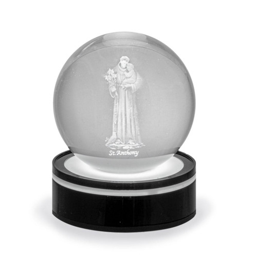 St. Anthony LED Orb Light that moves from a green to blue to red hue when the power is on.