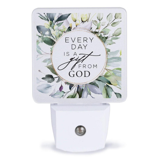 Every Day is a Gift Nightlight shown with the lettering in the center circle and flowers all around the circumference