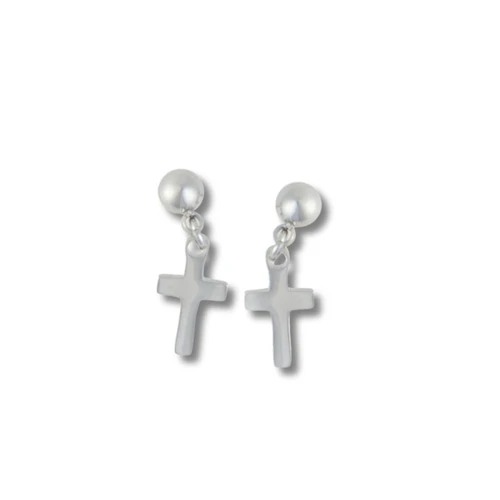 Waterproof Cross Earrings in Silver