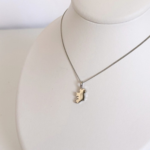 Rhodium Plated Map of Ireland Pendant shown on bust