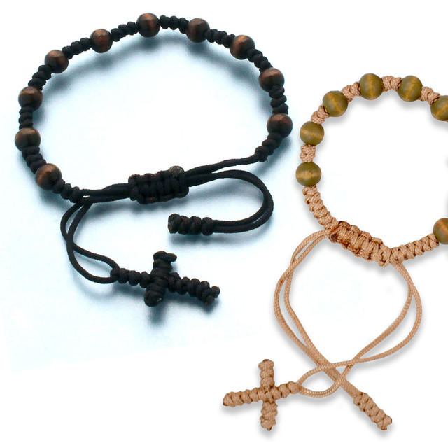 Wood Bead Rosary Bracelet with Knotted Cord | St. Patrick's Guild