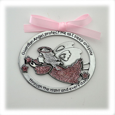 Cathedral Art Medaglia Per Culla Rosa Angelo Custode – 6,3x5,1 Cm Con Nastro Di Raso