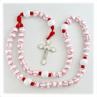 Baseball Sports Rosaries - Red and Dark Blue - Red and White