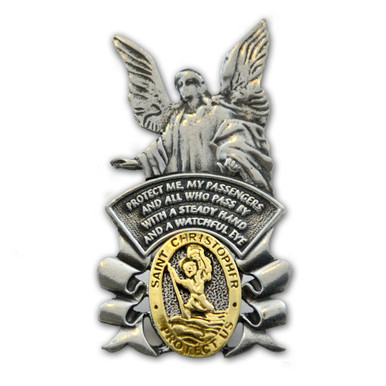 St Christopher Guardian Visor Clip Pewter/Gold | St. Patrick's Guild