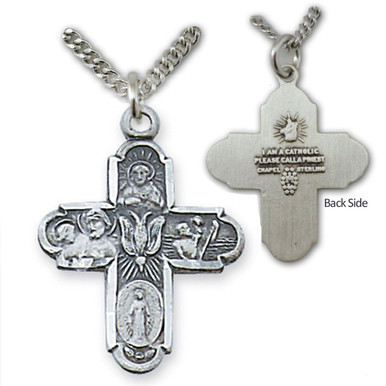 Real 925 Silver Gold Four 4 Way Catholic Cross Pendant Men's Miraculous  Necklace