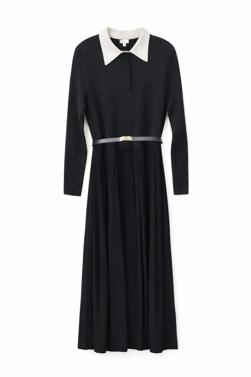 BLACK KNIT MAXI DRESS WITH WHITE COLLAR BLACK KNIT MAXI DRESS WITH WHITE COLLAR
