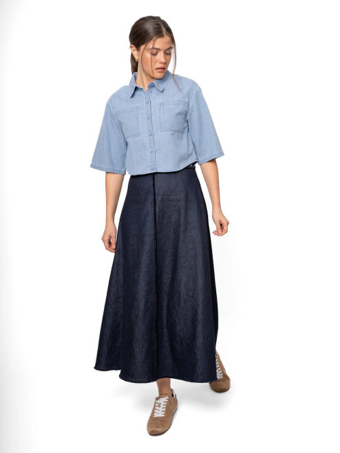 BLUE DENIM COTTON SKIRT