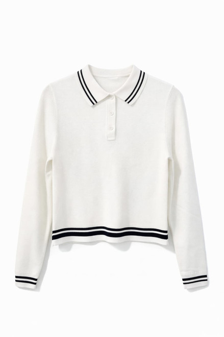 WHITE DESIGN PULLOVER WITH COLLAR