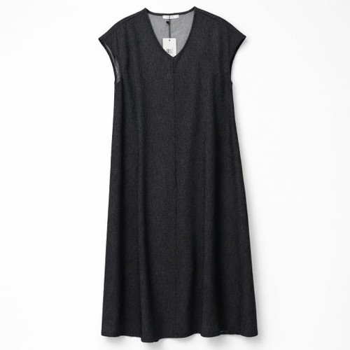 BLACK DENIM V-NECK DRESS