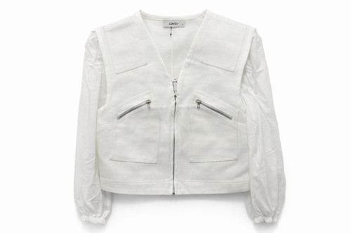 IVORY COTTON JACKET WITH SHEER SLEEVES