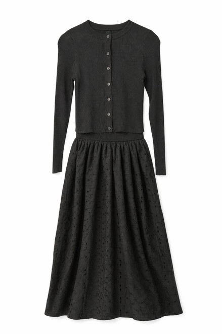 KNIT EYELET DRESS WITH CARDIGAN