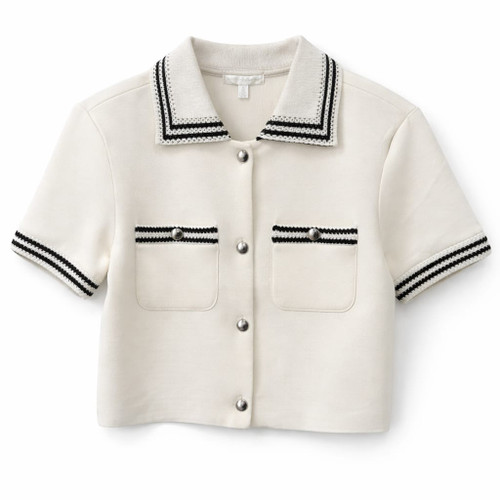 IVORY SCUBA JACKET WITH KNIT TRIM