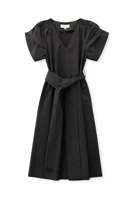 BLACK COTTON DRESS WITH BELT