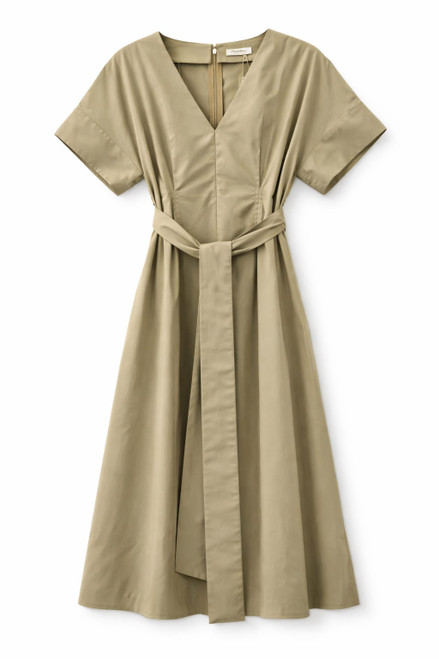 KHAKI PLEATED DRESS