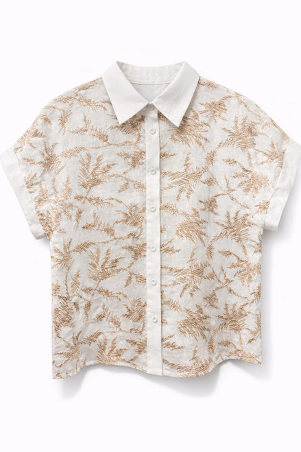 WHITE LINEN BLOUSE WITH BEIGE EMBROIDERY