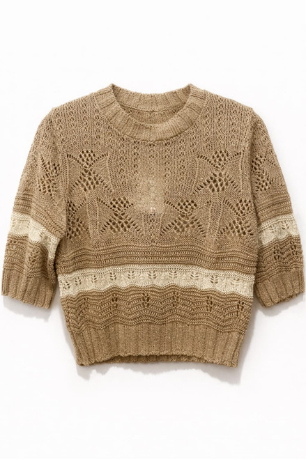 BEIGE AND IVORY KNIT PULLOVER