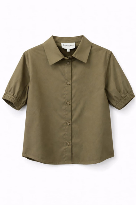 KHAKI PUFF SLEEVE SHIRT