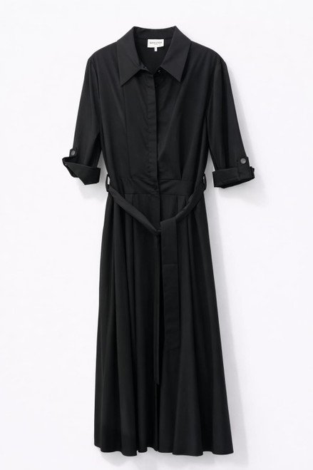 BLACK COTTON PLEATED DRESS