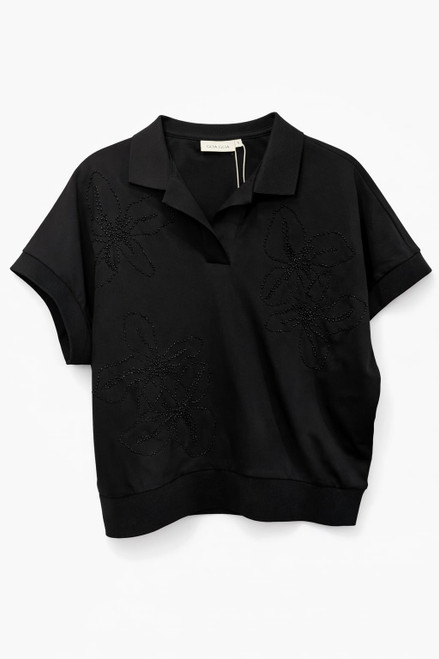 BLACK TOP WITH FLOWER STONE