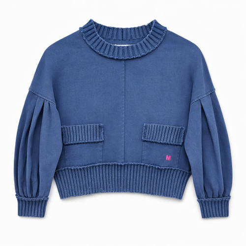 BLUE WASHED TOP WITH RIBBED EDGE