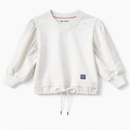 WHITE T-SHIRT WITH WOVEN SLEEVES