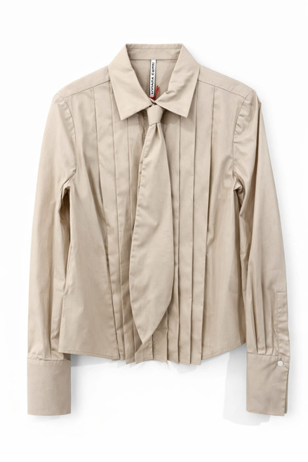 BEIGE COTTON PLEATED BLOUSE