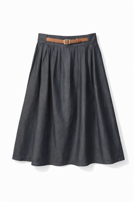 BLACK DENIM SKIRT WITH FRONT BELT