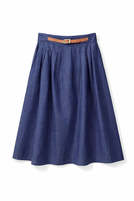 BLUE DENIM SKIRT WITH FRONT BELT
