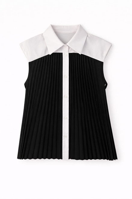 BLACK PLEATED BLOUSE