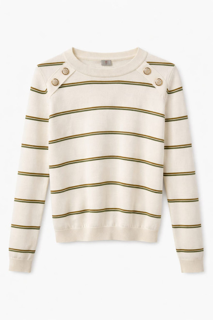 IVORY STRIPED PULLOVER WITH BUTTON DESIGN