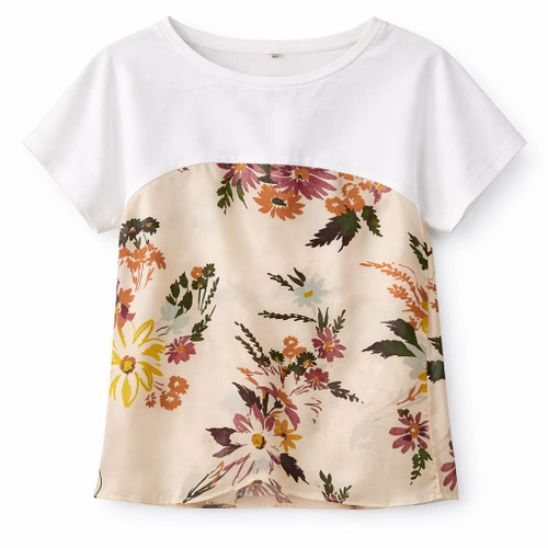 BEIGE SILK PRINT TOP