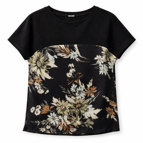 BLACK SILK PRINT TOP