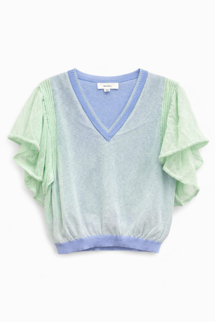 GREEN V-NECK PULLOVER WITH DESIGN SLEEVES